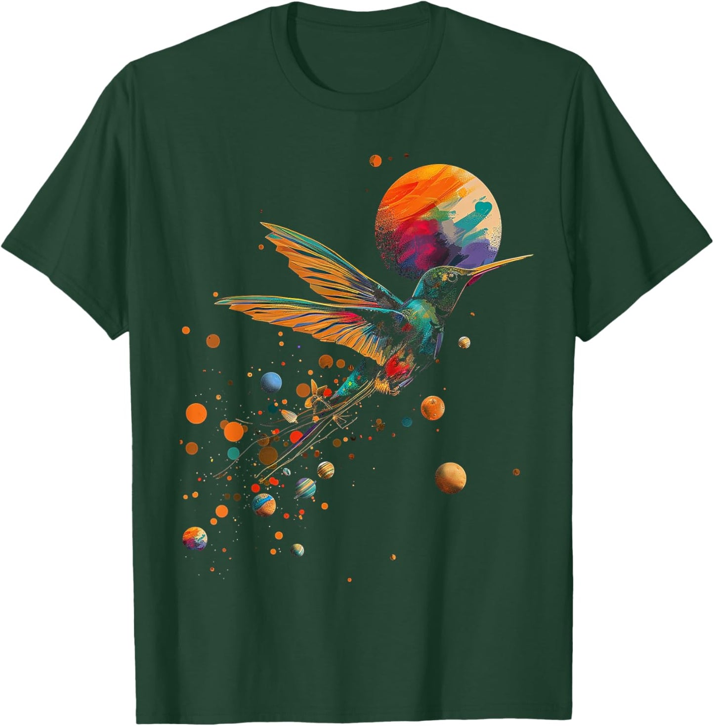 Hummingbird Colorful Planets Geometric Animal Artwork Bird T-Shirt - T-Shirt | Forest
