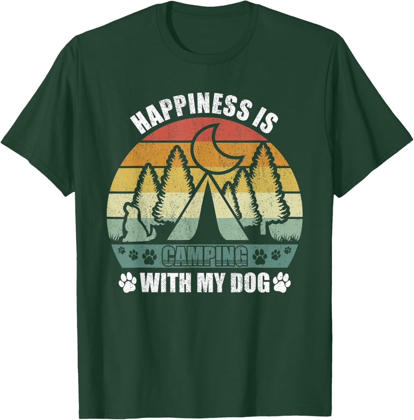 Retro Happiness Is Camping With My Dog Shirt Dog Camper's Women Kids T-Shirt - T-Shirt | Forest