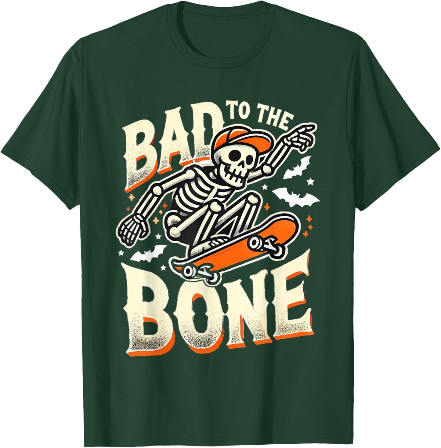 Bad To The Bone Skate Skateboard Shirt Youth Boys Girls T-Shirt - T-Shirt | Forest