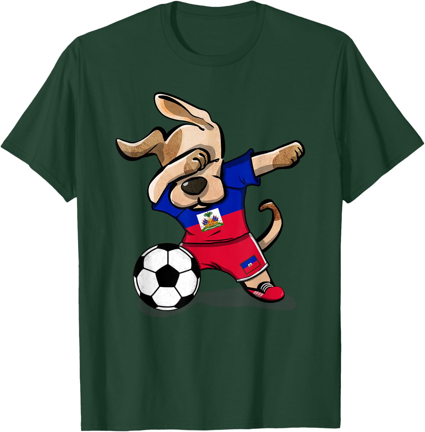 Dabbing Dog Haiti Soccer Jersey Haitian Football Lover Gift Women Girls Kids T-Shirt - T-Shirt | Forest