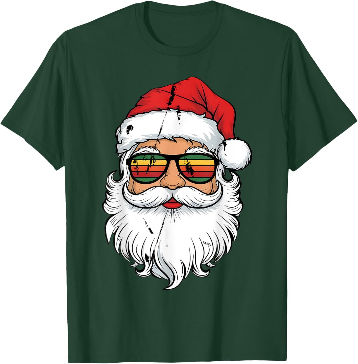 Santa Face Retro Sunglasses Christmas Men Boys Xmas Santa T-Shirt - T-Shirt | Forest
