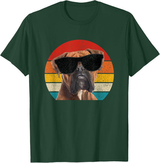 Boxer Dog Sunglasses Vintage Funny Dog Men Women Kids T-Shirt - T-Shirt | Forest