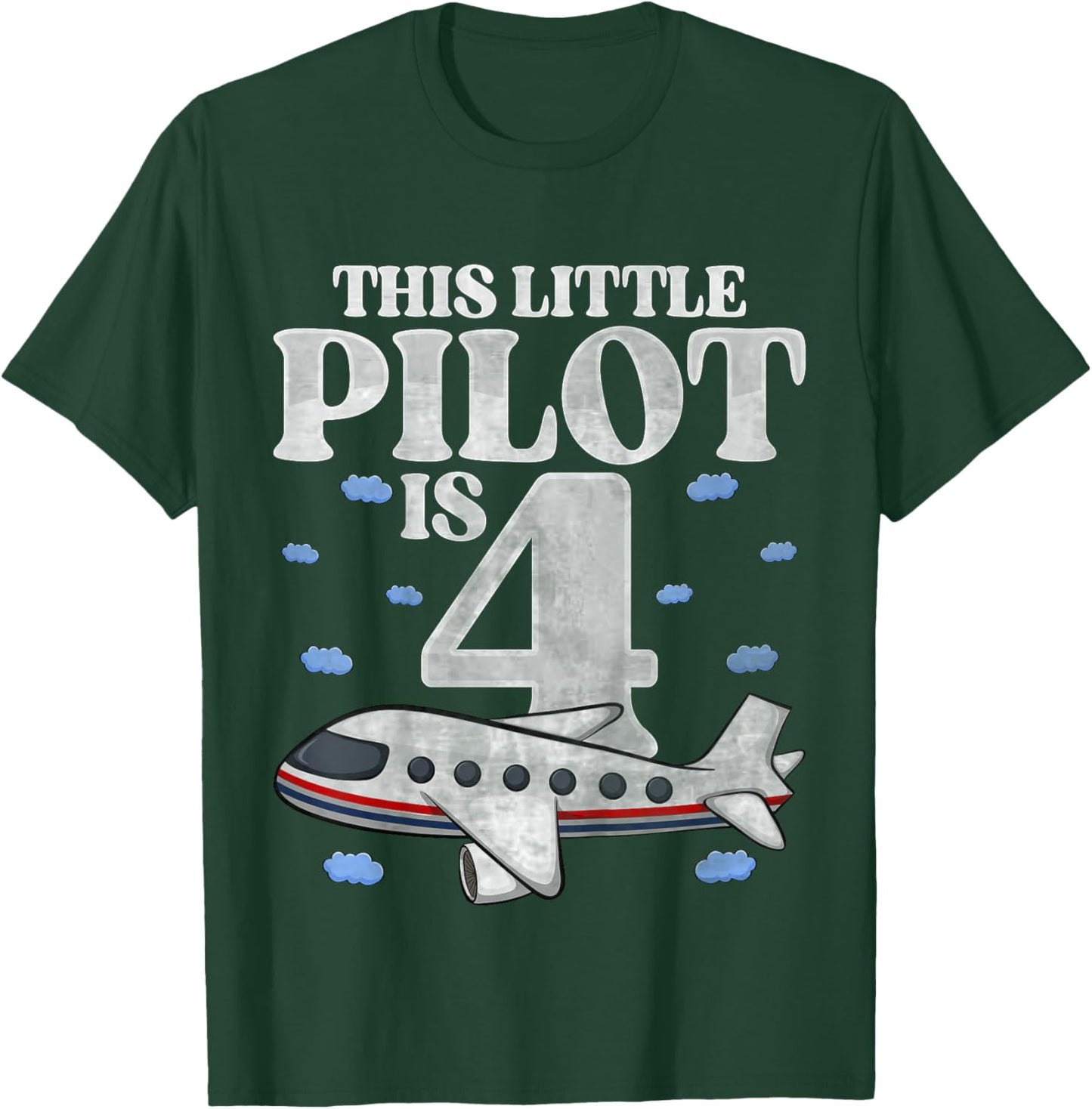 Kids This Little Pilot Is 4 Airplane Four Years Old 4th Birthday T-Shirt - T-Shirt | Forest