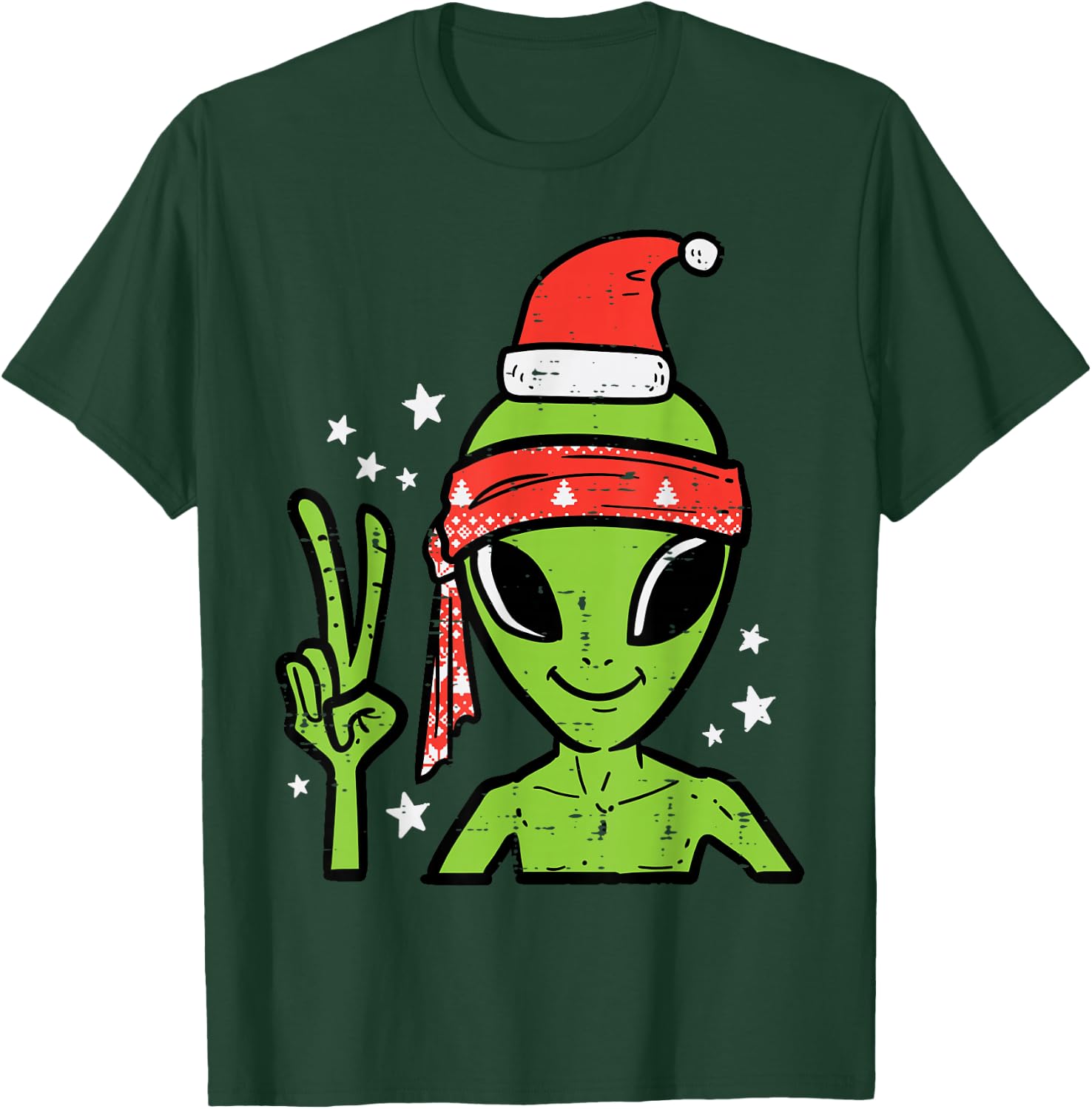Christmas Alien Santa Peace Hand Xmas Space Men Boys Kids T-Shirt - T-Shirt | Forest