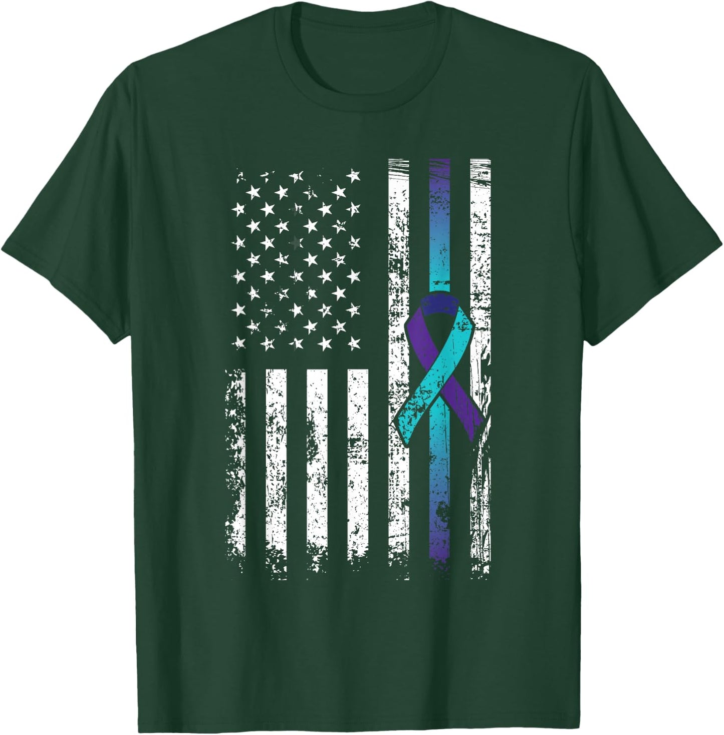 Suicide Depression American Flag Prevention Awareness T-Shirt - T-Shirt | Forest