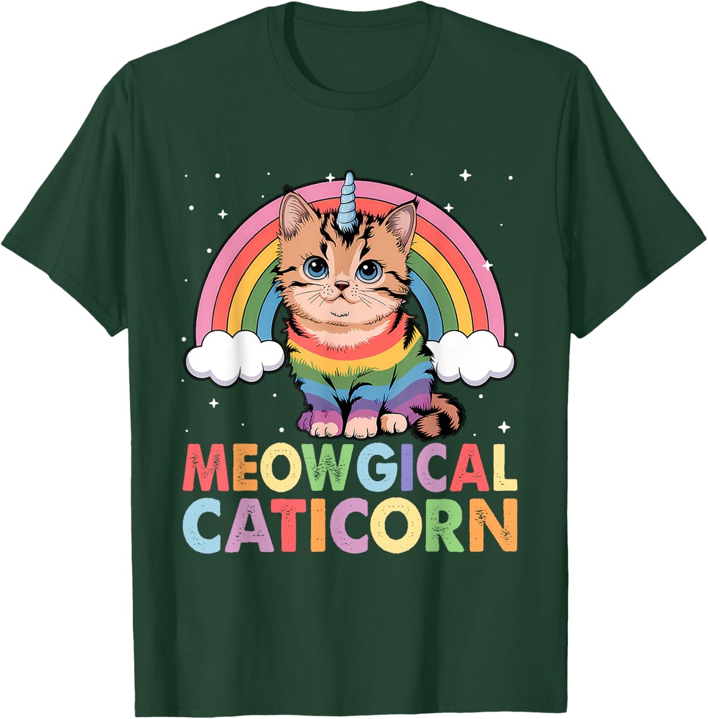 Meowgical Caticorn Cat Unicorn Girls Women Kittycorn T-Shirt - T-Shirt | Forest