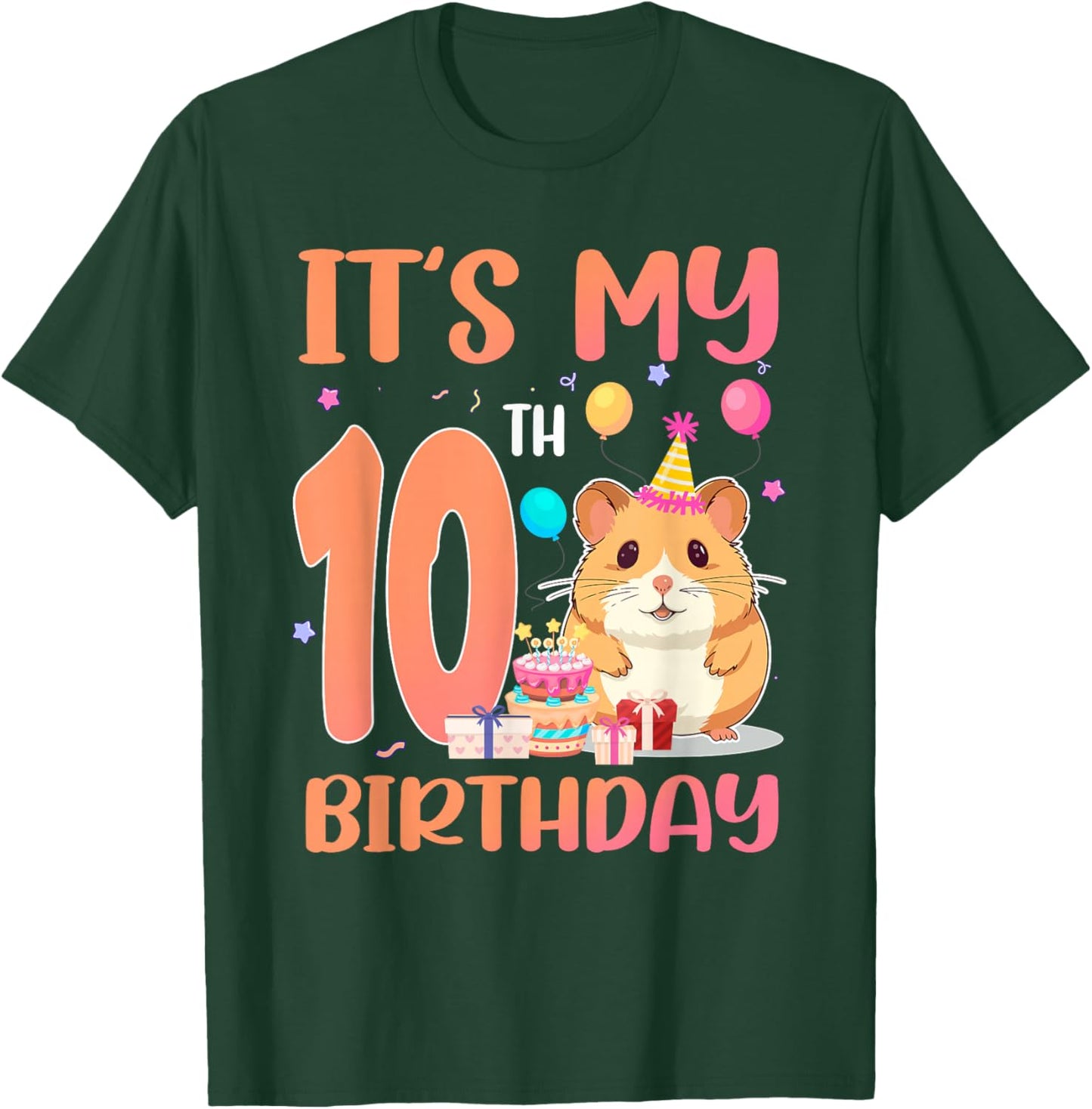 It's My 10th Birthday Cute Hamster 10 Year Old Kids T-Shirt - T-Shirt | Forest