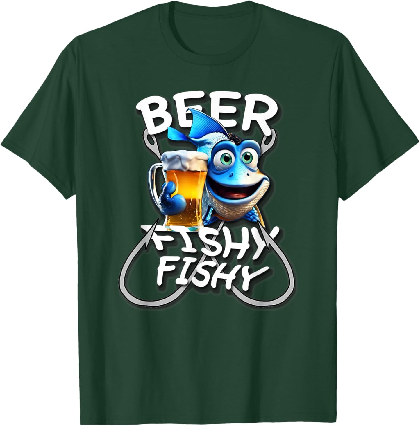 Beer Fishy Fishy Funny Fish Holding A Beer, By Yoraytees T-Shirt - T-Shirt | Forest