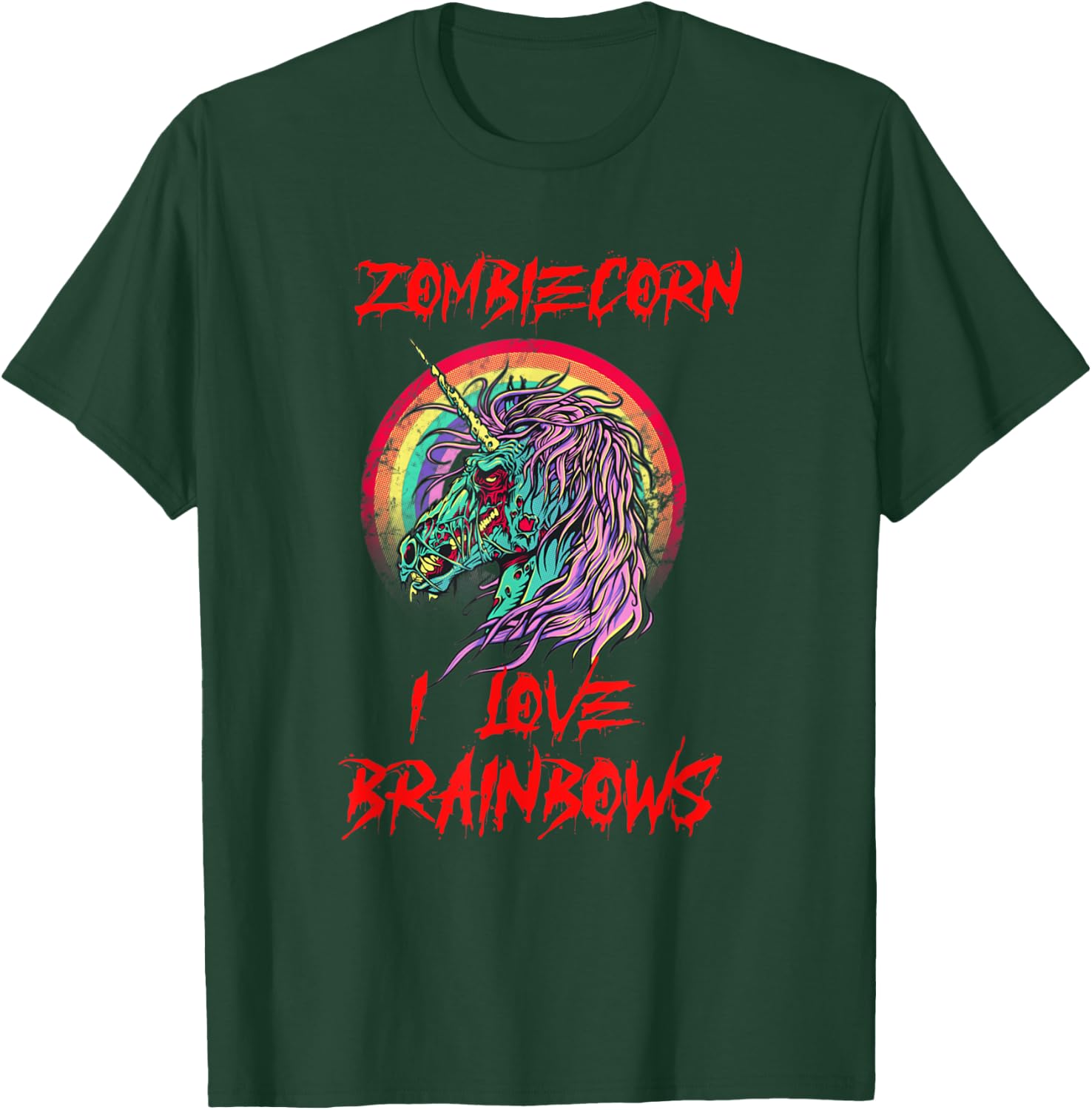 Zombiecorn Zombie Unicorn Brainbows Halloween T-Shirt - T-Shirt | Forest