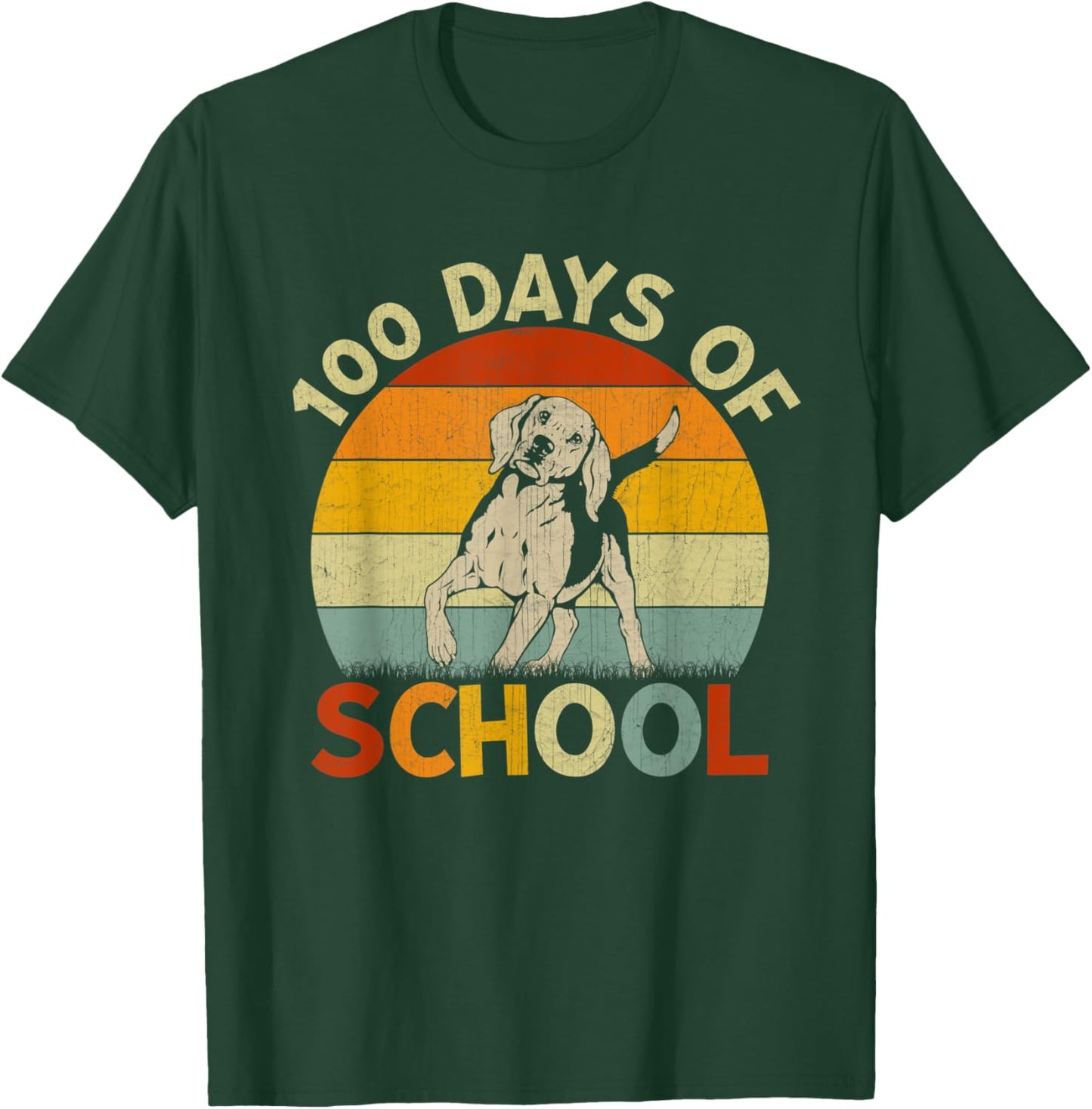 Beagle Dog Retro Boys Girls Teachers 100th Day of School T-Shirt - T-Shirt | Forest