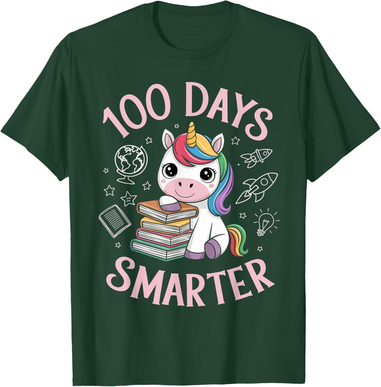 100 Days Smarter Happy 100th Day Of School Unicron Girls T-Shirt - T-Shirt | Forest