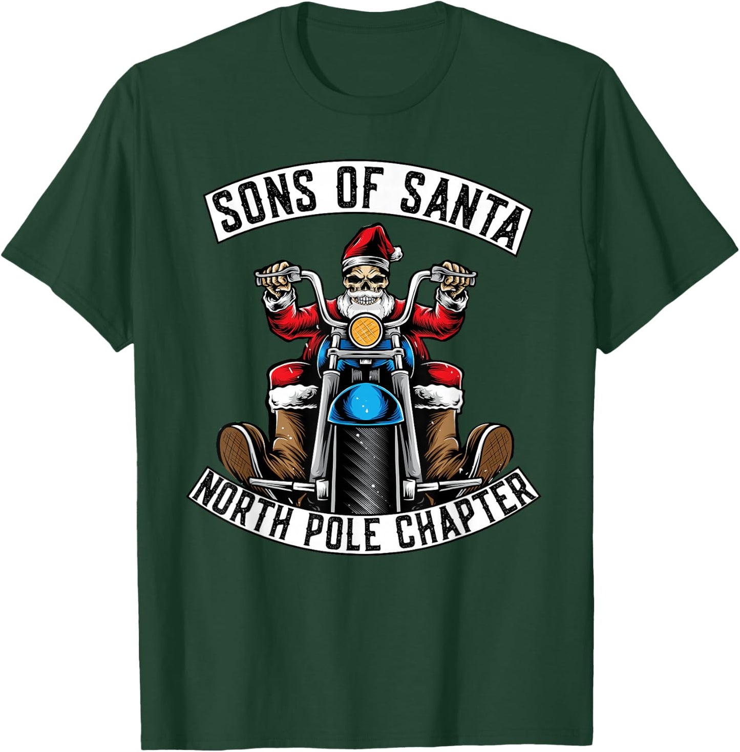 Sons Of Santa Merry Christmas Rocker Motorcycle Skeleton T-Shirt - T-Shirt | Forest