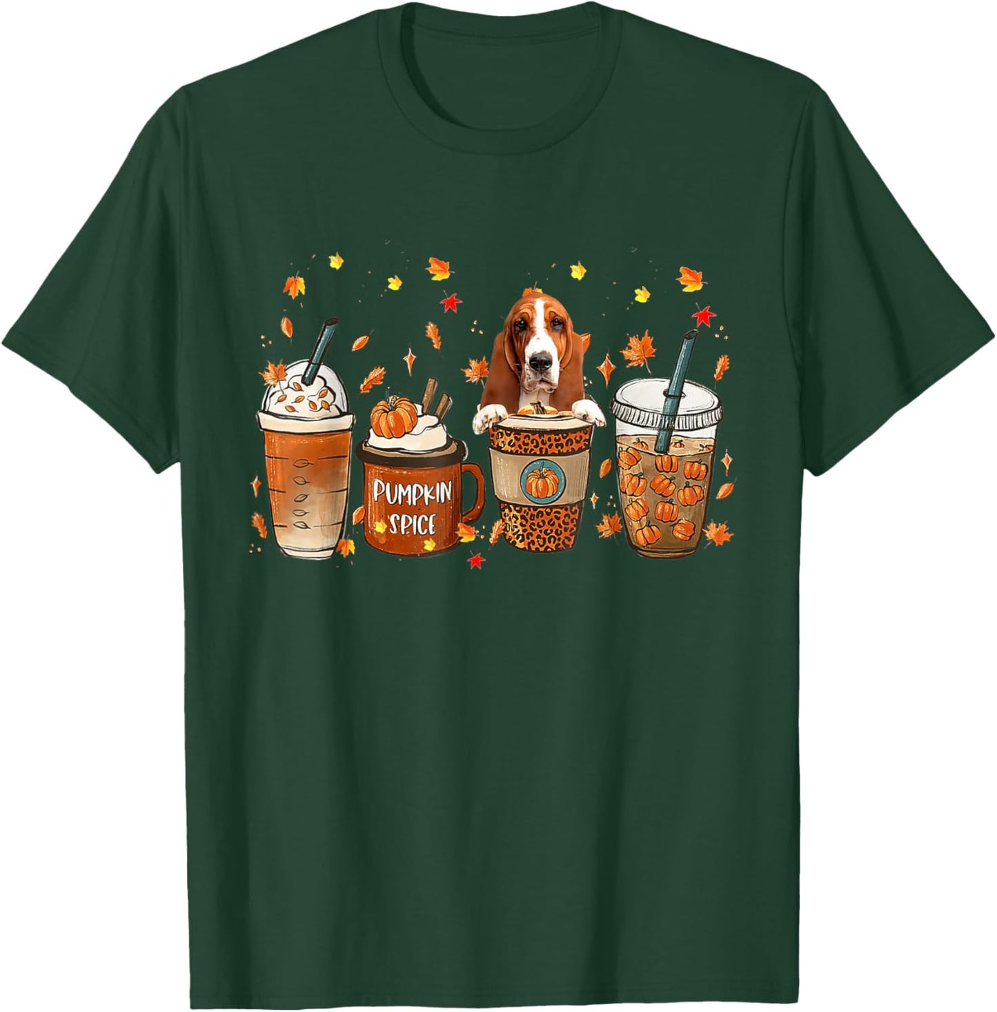 Basset Hound Fall Coffee Pumpkin Spice Latte Iced Autumn T-Shirt - T-Shirt | Forest