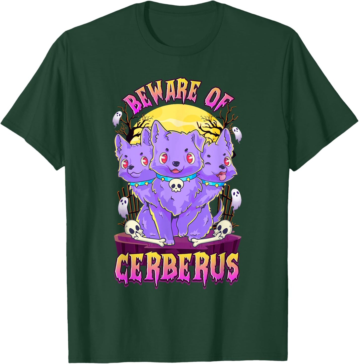 Kawaii Pastel Goth Cute Creepy 3-Headed Dog Funny Cerberus Men Women T-Shirt - T-Shirt | Forest