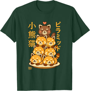 Kawaii Red Panda Pyramid Anime Japanese Letters Cute T-Shirt - T-Shirt | Forest