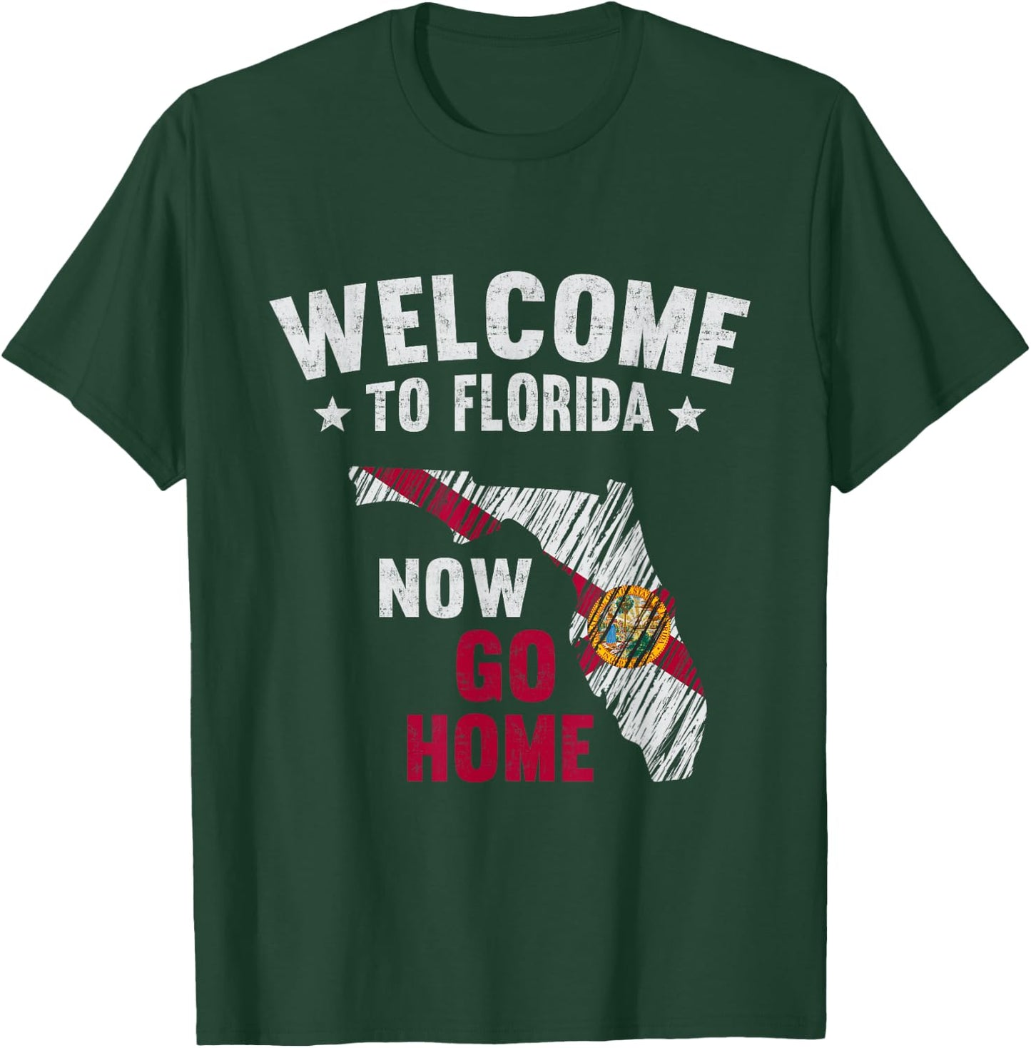 Welcome To Florida Now Go Home Florida Map Flag T-Shirt - T-Shirt | Forest