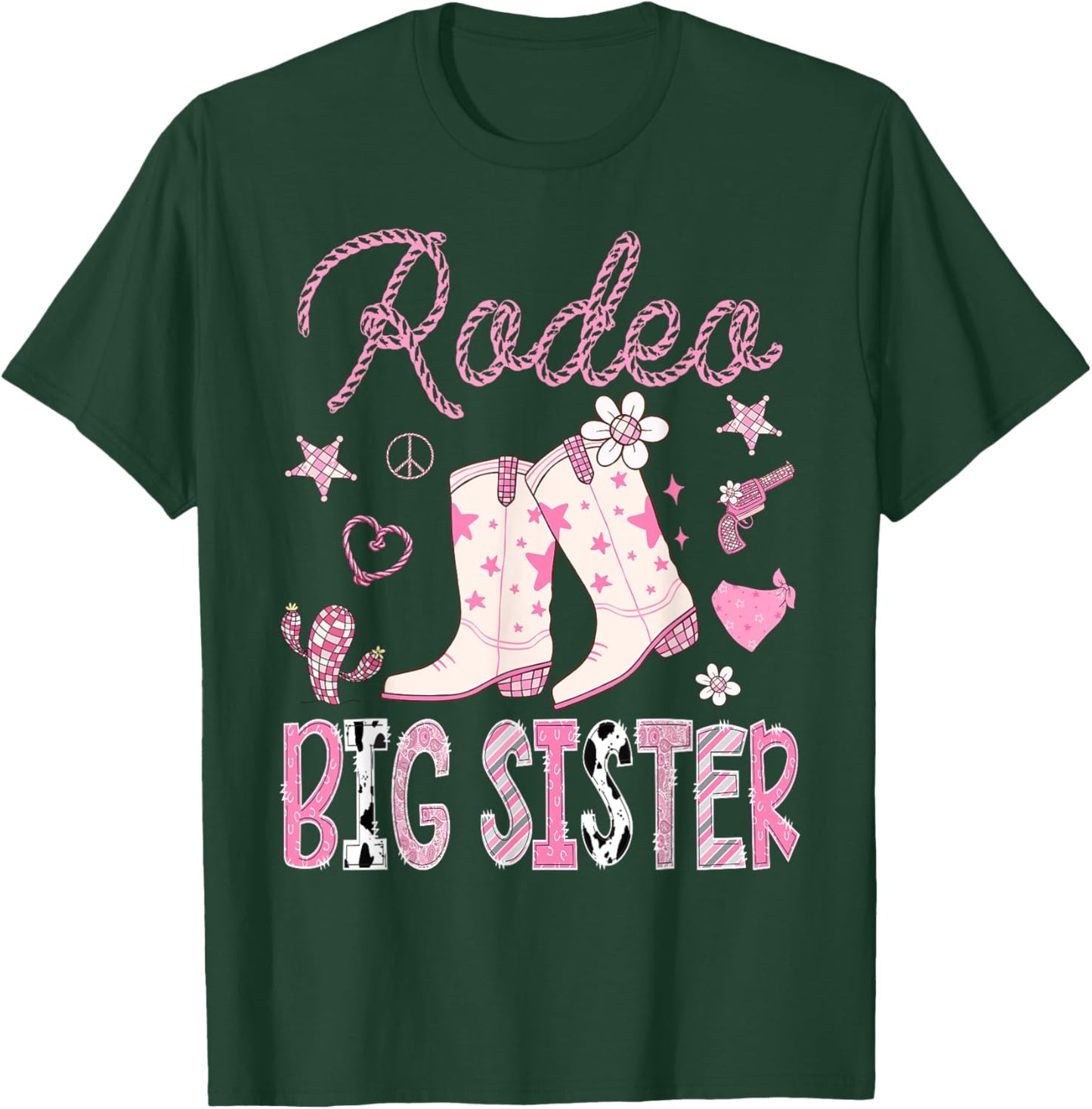 Rodeo Big Sister Pink Boots Disco CowGirl Birthday Party T-Shirt - T-Shirt | Forest