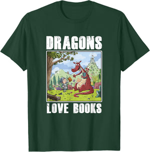 Dragons Love Books Book Lover Literature Read Reading Gift T-Shirt - T-Shirt | Forest