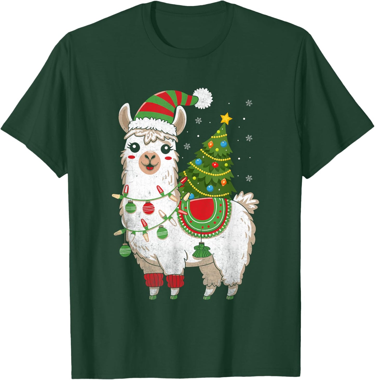 Llama Christmas Tree Cute X-mas Lights Festive Holiday T-Shirt - T-Shirt | Forest