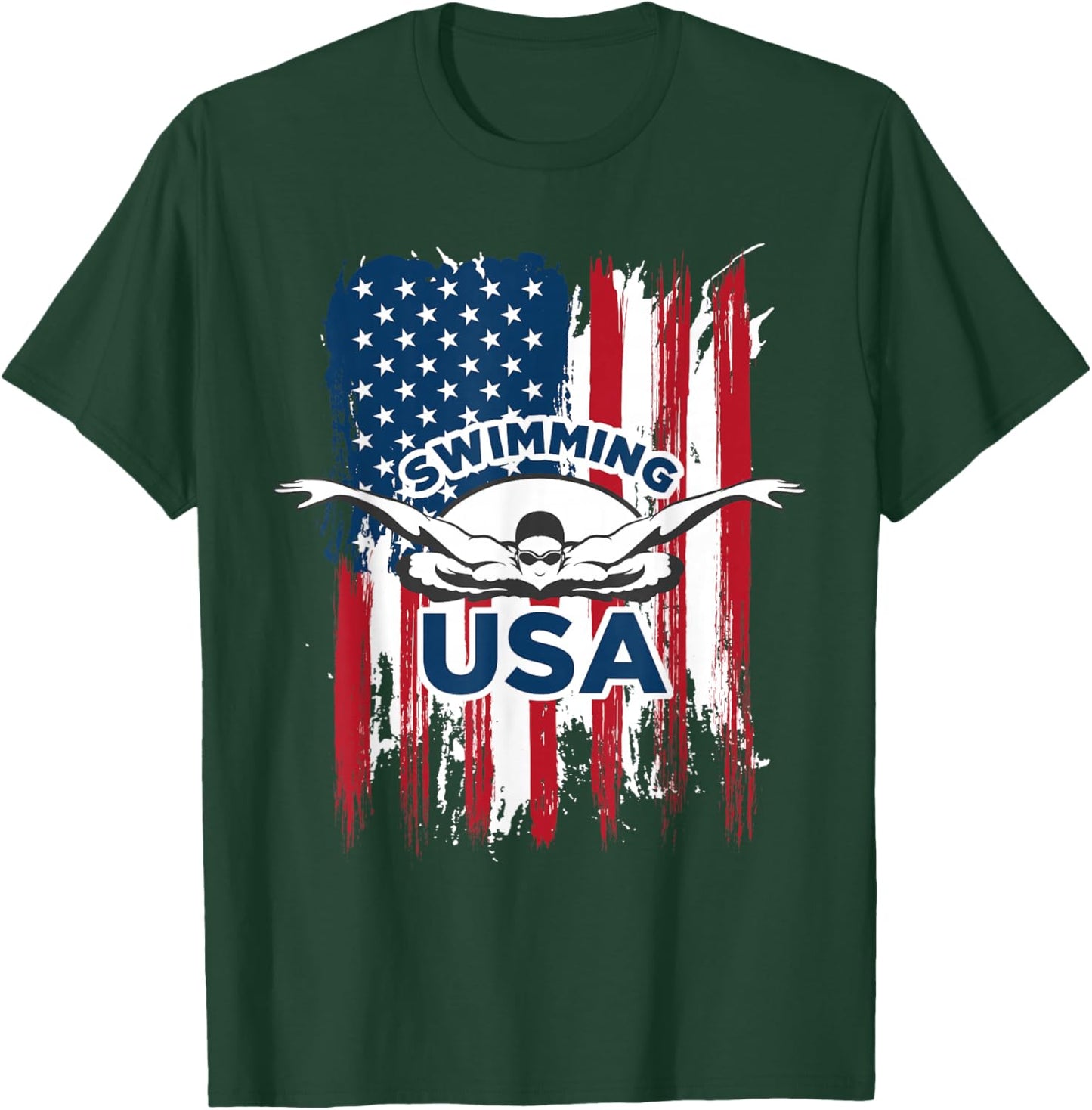 Swimming USA Support The Team Shirt USA Flag Pool T-Shirt - T-Shirt | Forest