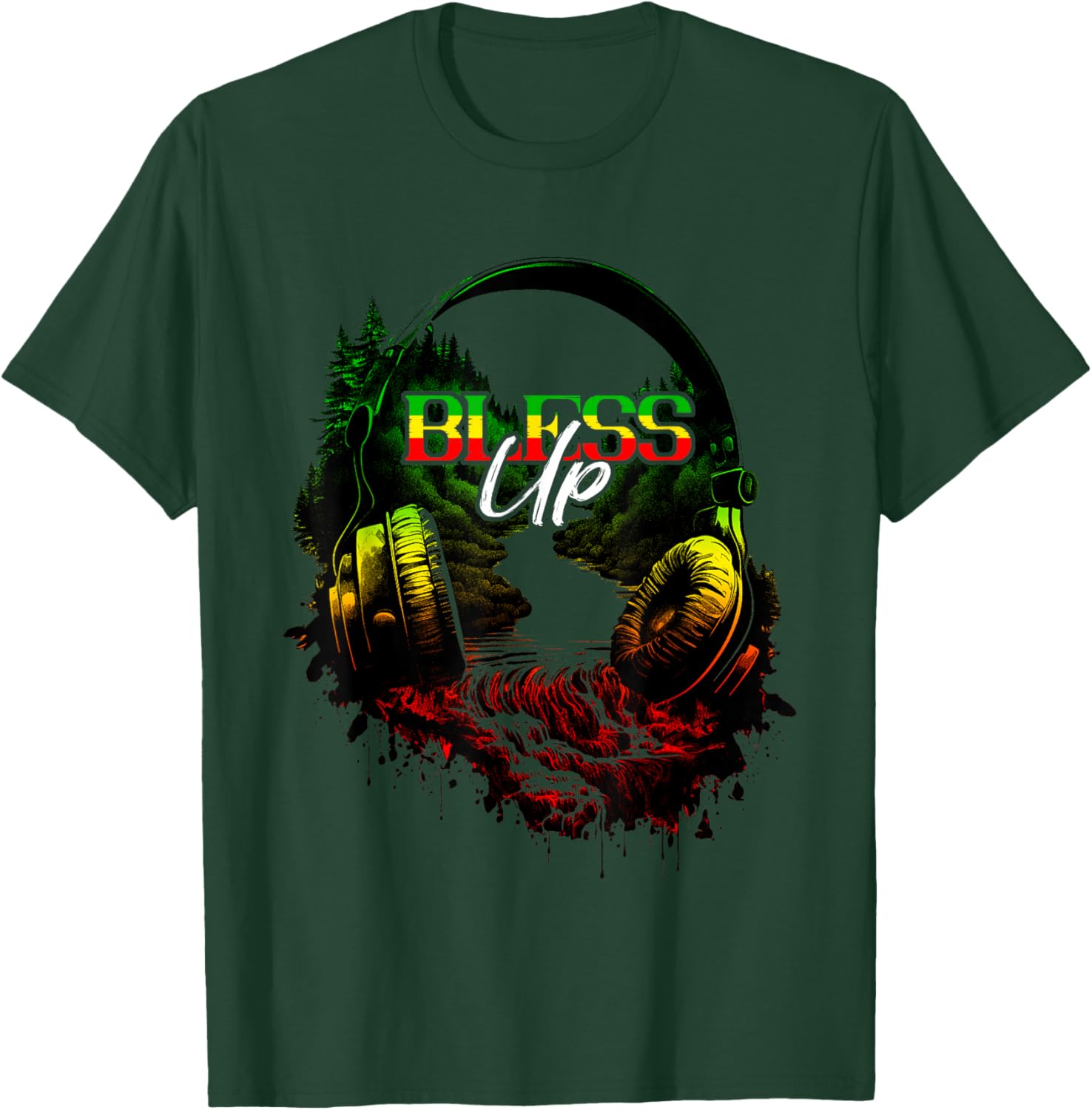 Bless Up Headphone Jamaica Reggae Music Lover Rasta Reggae T-Shirt - T-Shirt | Forest