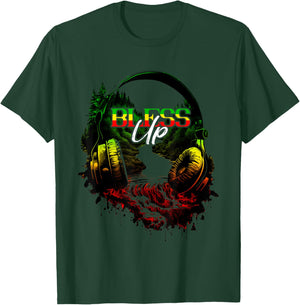 Bless Up Headphone Jamaica Reggae Music Lover Rasta Reggae T-Shirt - T-Shirt | Forest