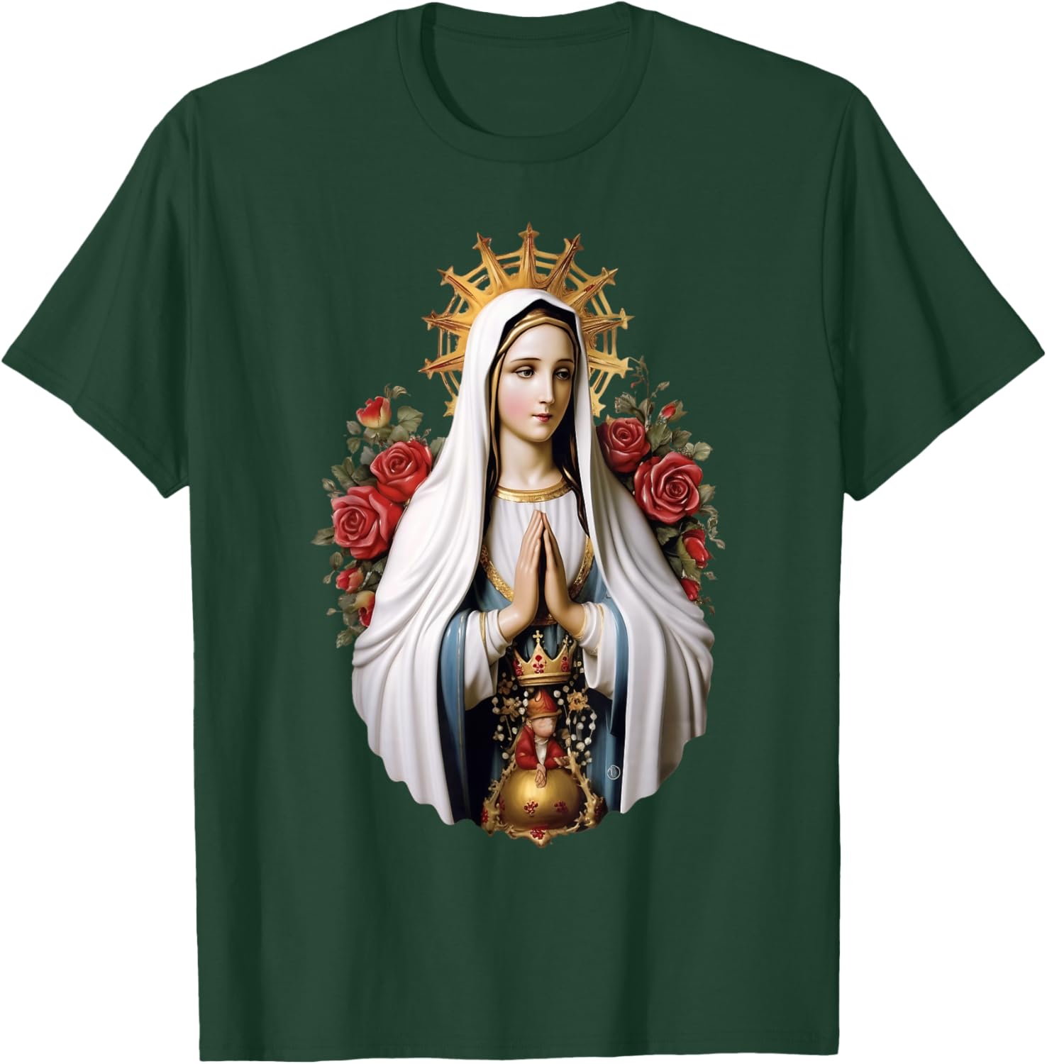 Our Lady of Fatima with Rosary Catholic Christian Faith T-Shirt - T-Shirt | Forest