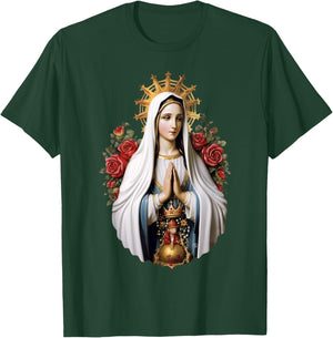 Our Lady of Fatima with Rosary Catholic Christian Faith T-Shirt - T-Shirt | Forest