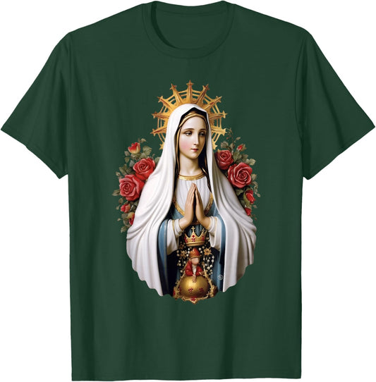 Our Lady of Fatima with Rosary Catholic Christian Faith T-Shirt - T-Shirt | Forest