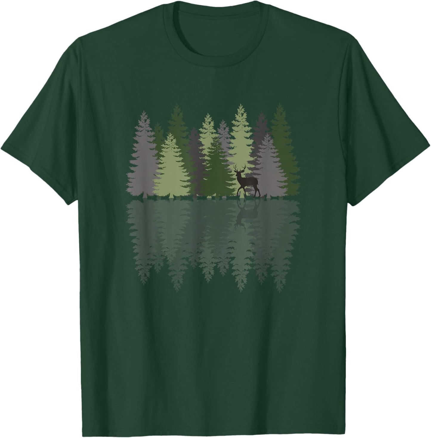 Forest Reflection Nature Trees Woods Deer Outdoor Camper T-Shirt - T-Shirt | Forest