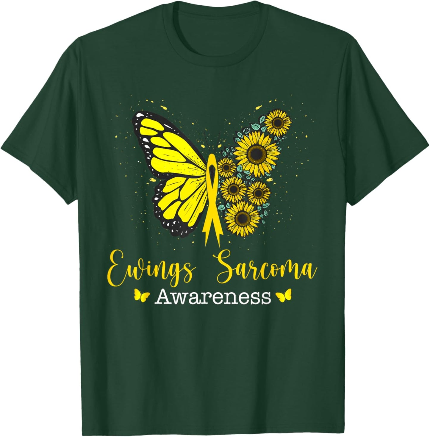 Ewings Sarcoma Cancer Awareness Butterfly & Sunflower T-Shirt - T-Shirt | Forest