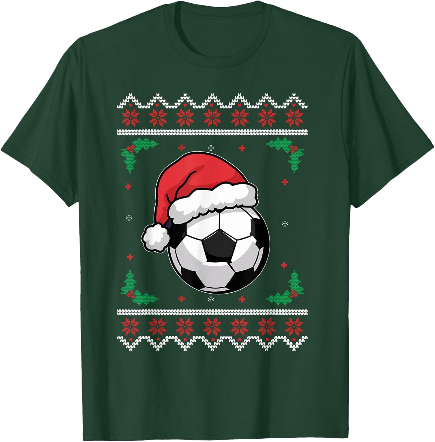 Christmas Santa Football Xmas Ugly Soccer Boys Kid Youth T-Shirt - T-Shirt | Forest