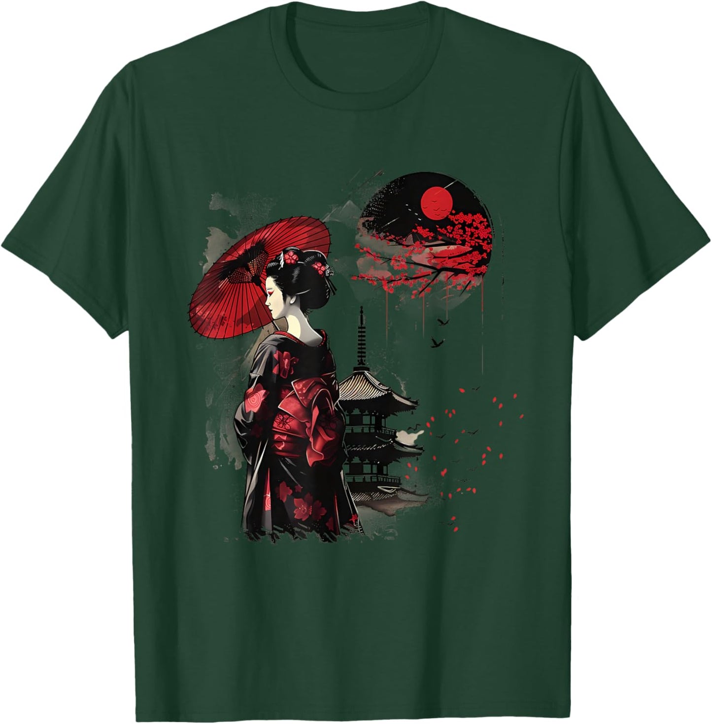 Japanische Geisha-Pagode Kimono Geisha Mädchen Traditionelle Kunst T-Shirt - T-Shirt | Forest