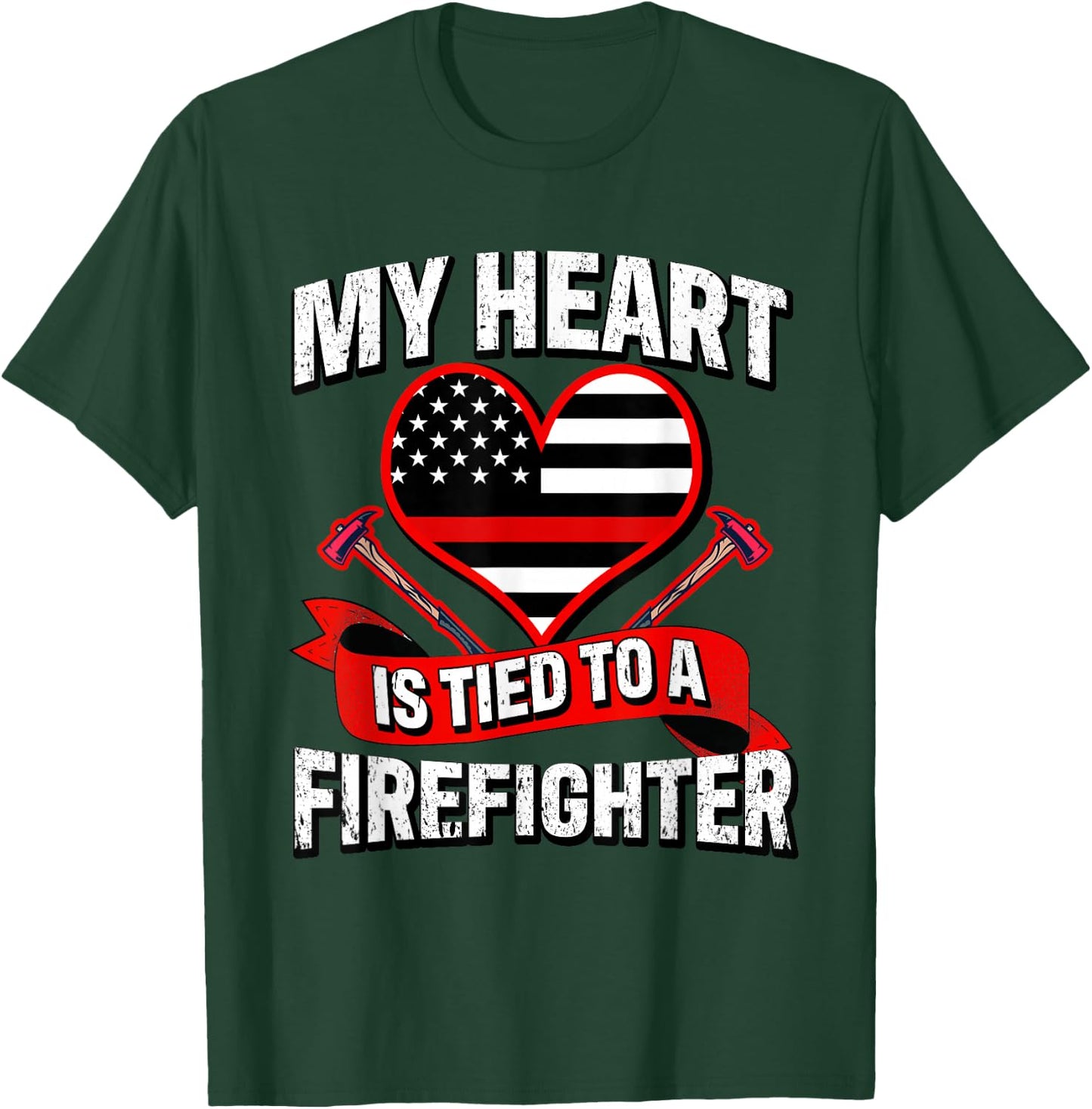 My Heart Is Tied To A Firefighter Fireman Husband & Wife T-Shirt - T-Shirt | Forest