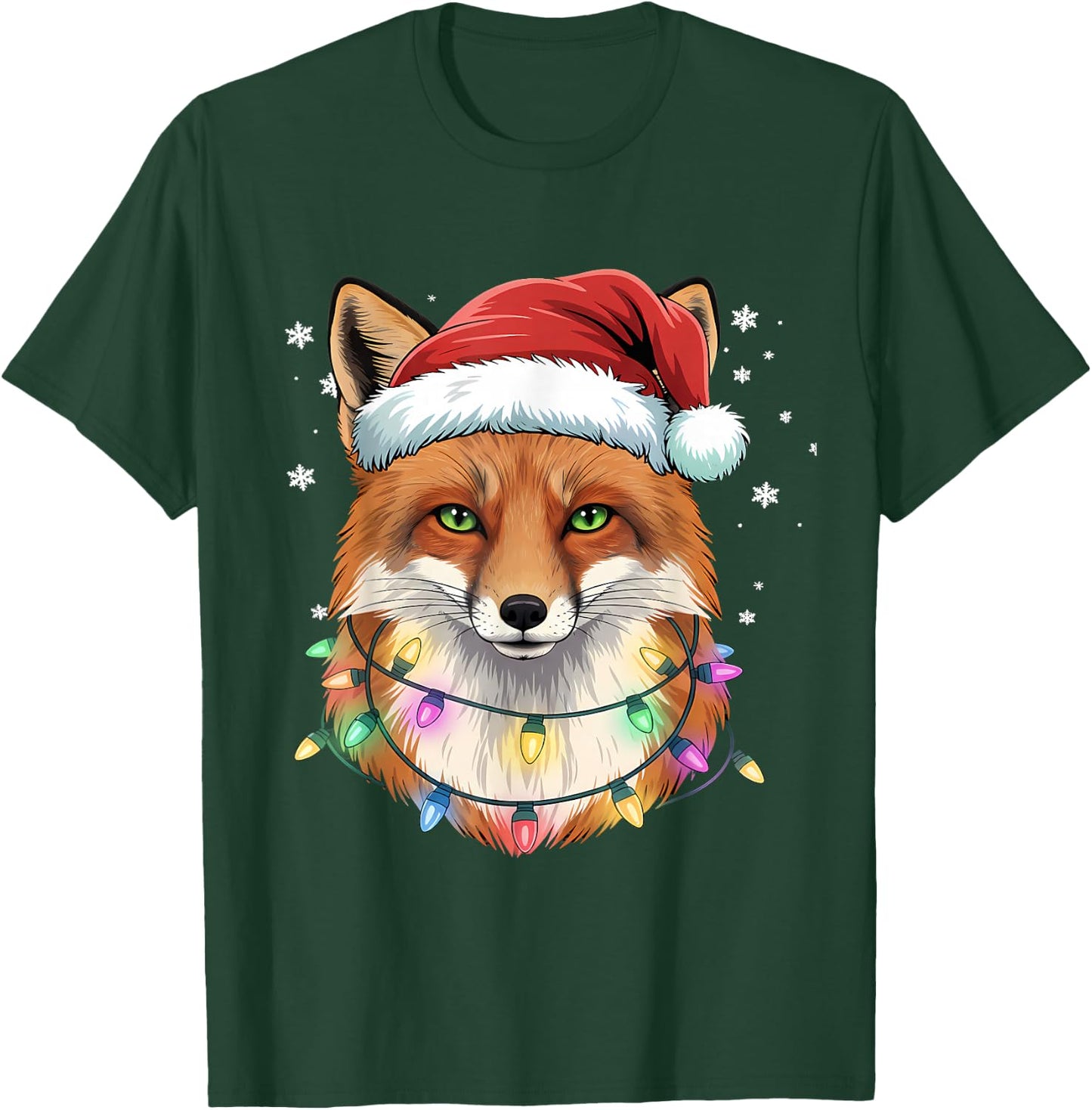 Christmas Lights Fox Santa Hat Cute Xmas Pajamas T-Shirt - T-Shirt | Forest