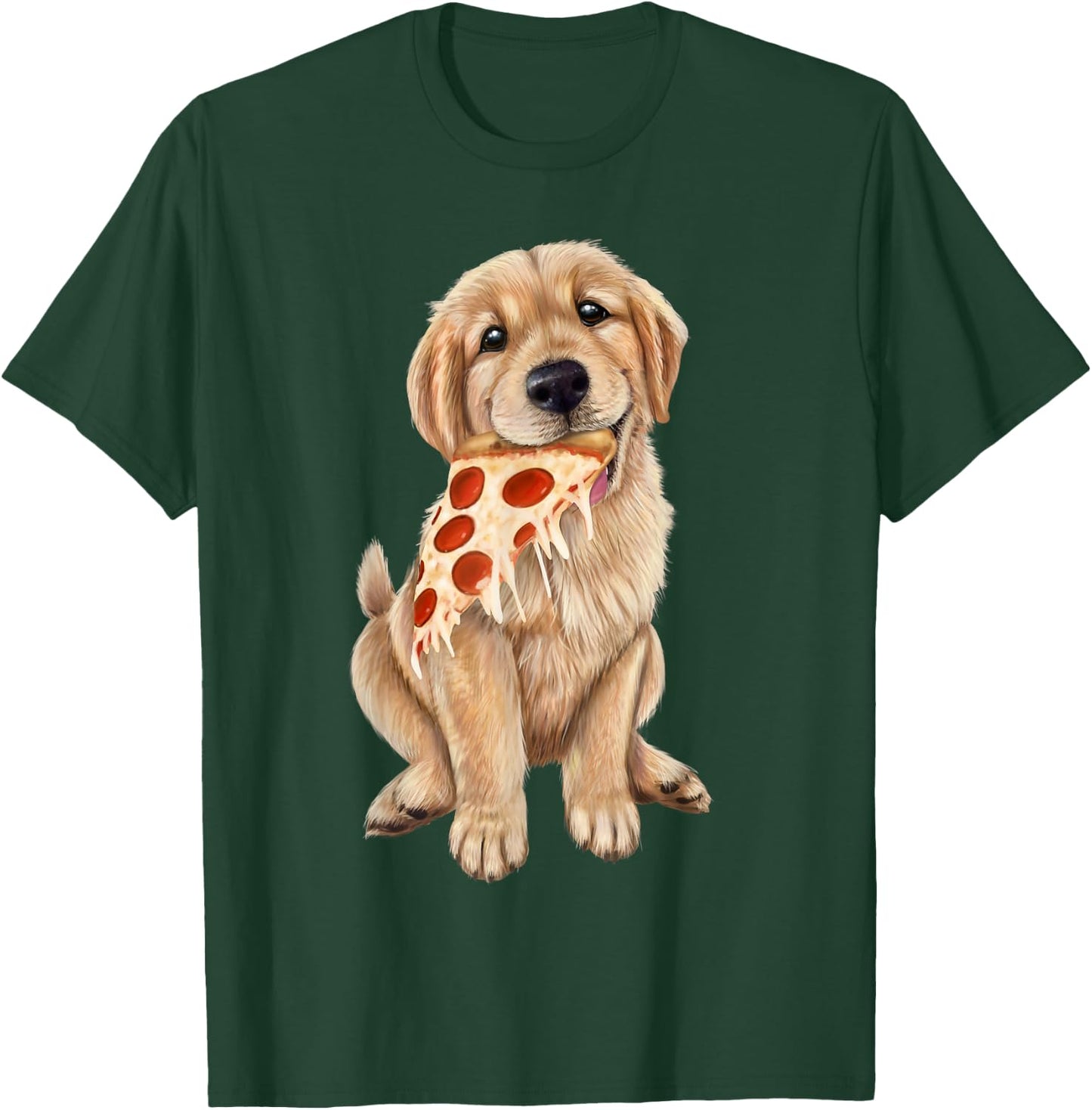 Golden Retriever eating pizza - puppy with a slice of pizza T-Shirt - T-Shirt | Forest