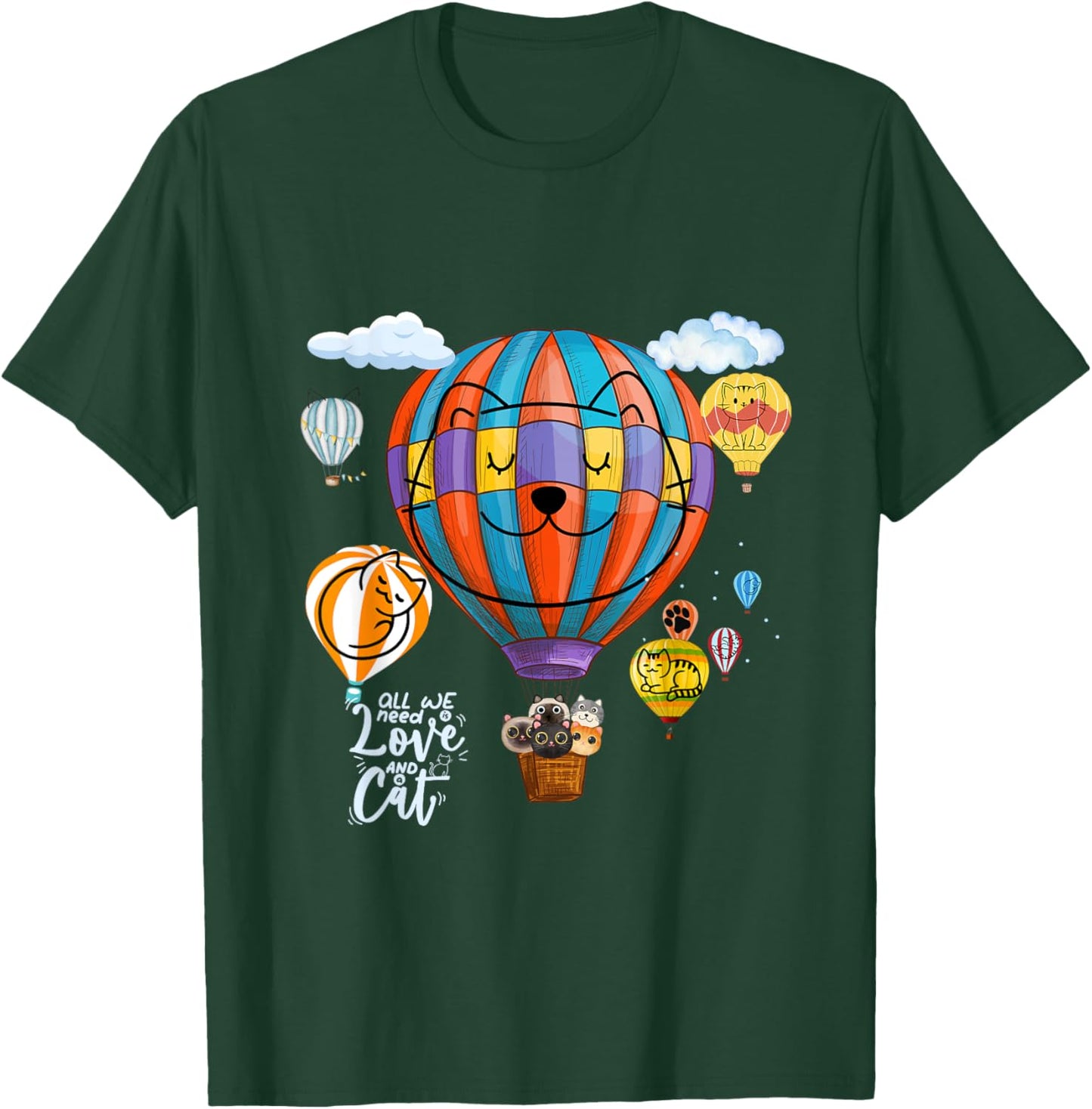 Fun Cats On Hot Air Balloons Men Women T-Shirt - T-Shirt | Forest