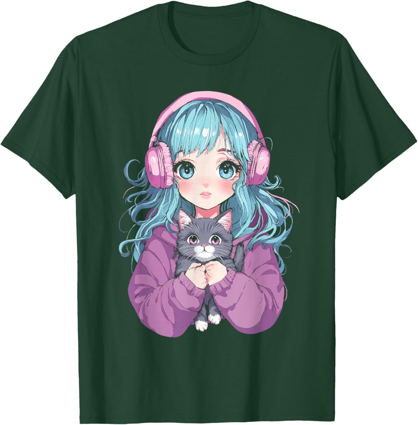 Anime Girl Cat Japanese Kawaii Teens Girls T-Shirt - T-Shirt | Forest