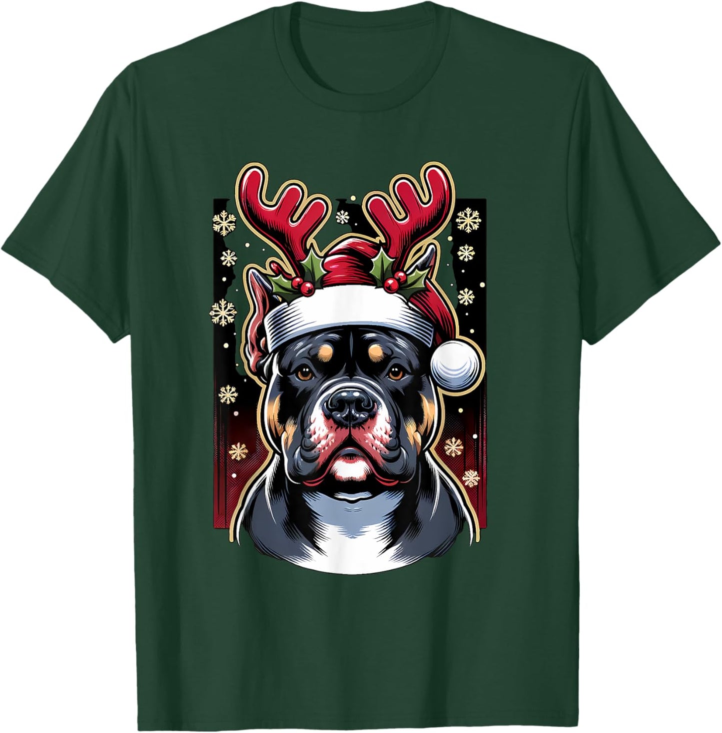Christmas American Bully Dog Reindeer T-Shirt - T-Shirt | Forest