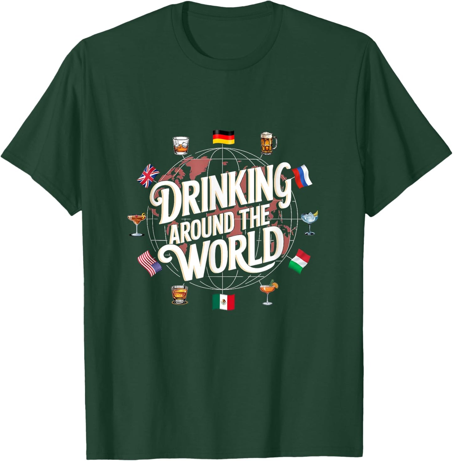 Funny Drinking Around The World Drink - Funny Drinking Around The World Drink - Black - -Adults - Short Sleeve - - Polyester 100% - Modern Cartoon Round Collar - Small T-Shirt - T-Shirt | Forest