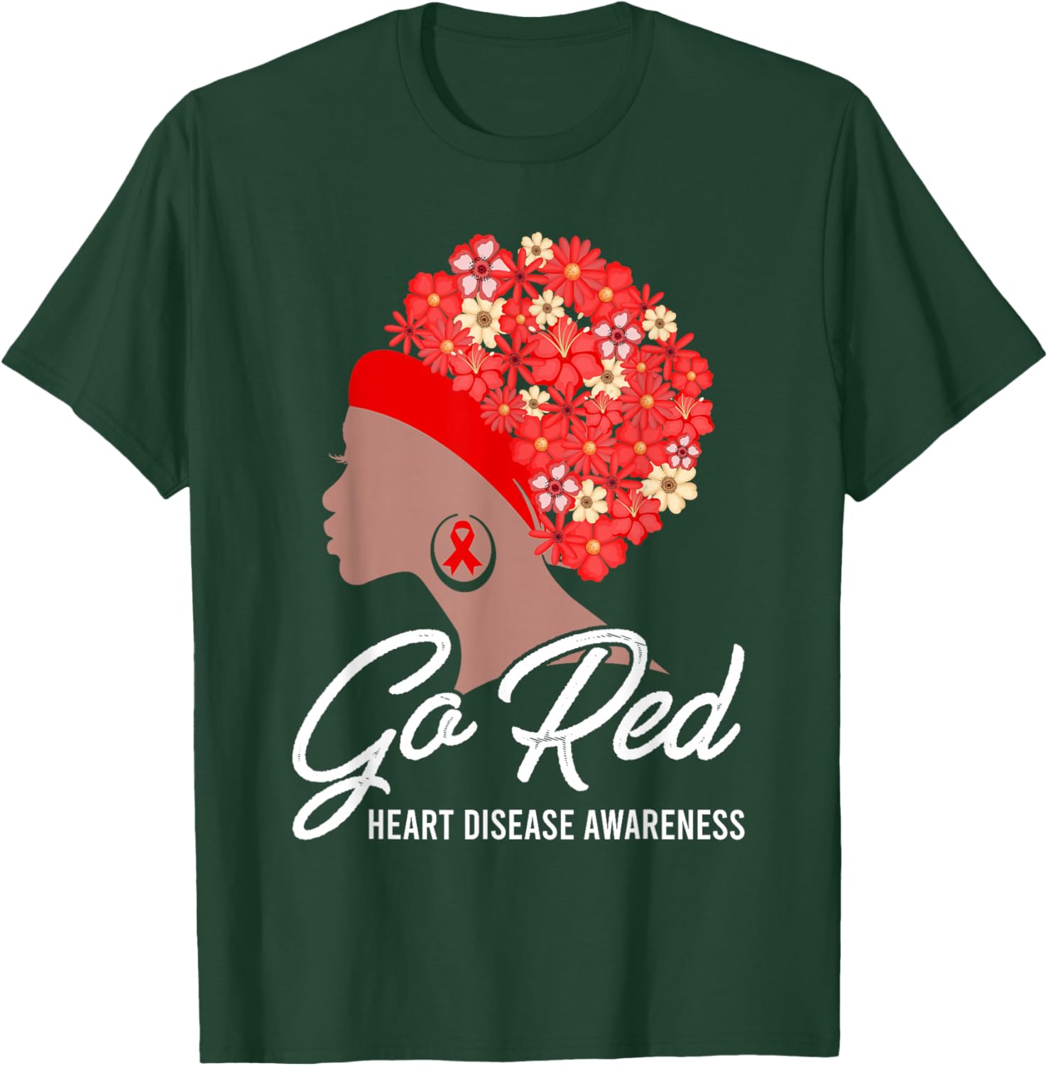 African American Women Heart Disease Awareness Ribbon Go Red T-Shirt - T-Shirt | Forest