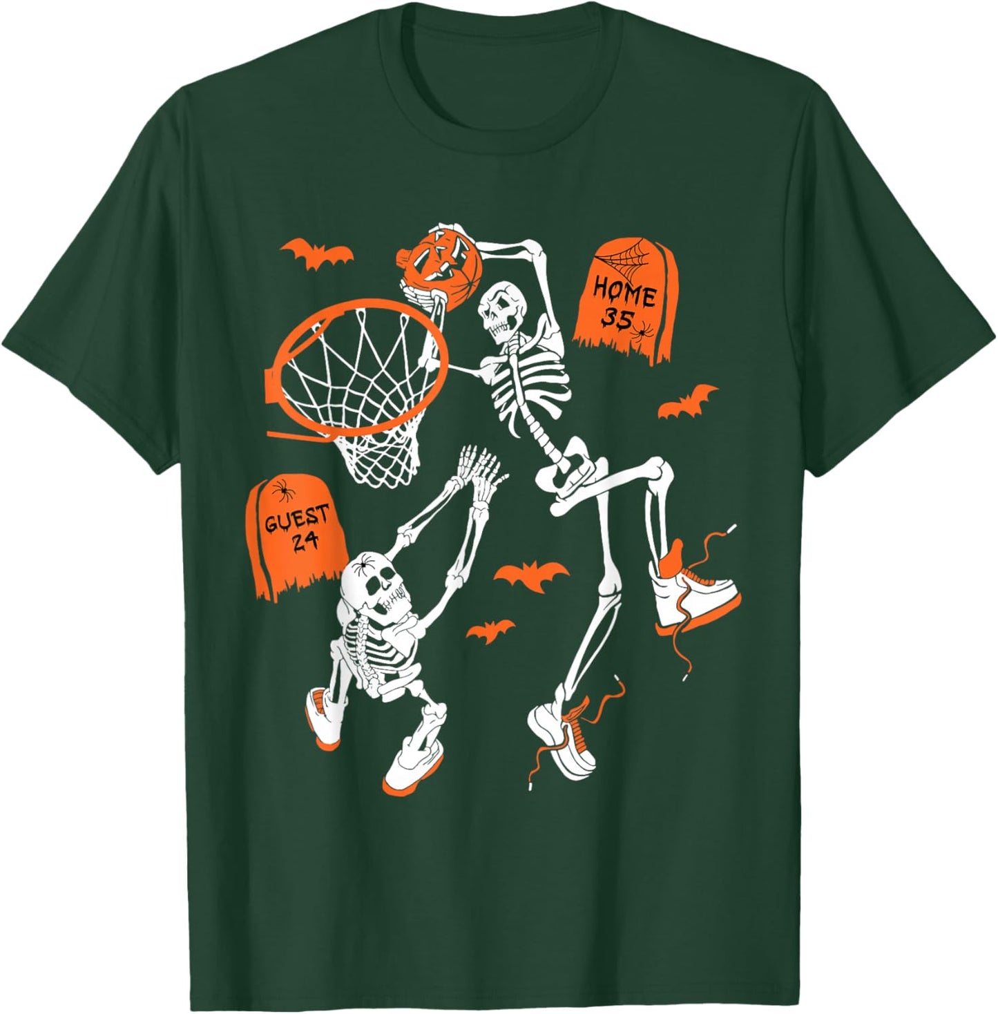 Spooky Skeleton Dunking Basketball Graveyard Halloween T-Shirt - T-Shirt | Forest