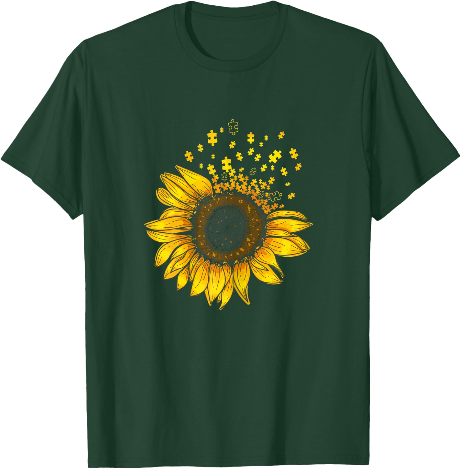 Sunflower Puzzle Pieces Autism Awareness For Mom Teacher T-Shirt - T-Shirt | Forest
