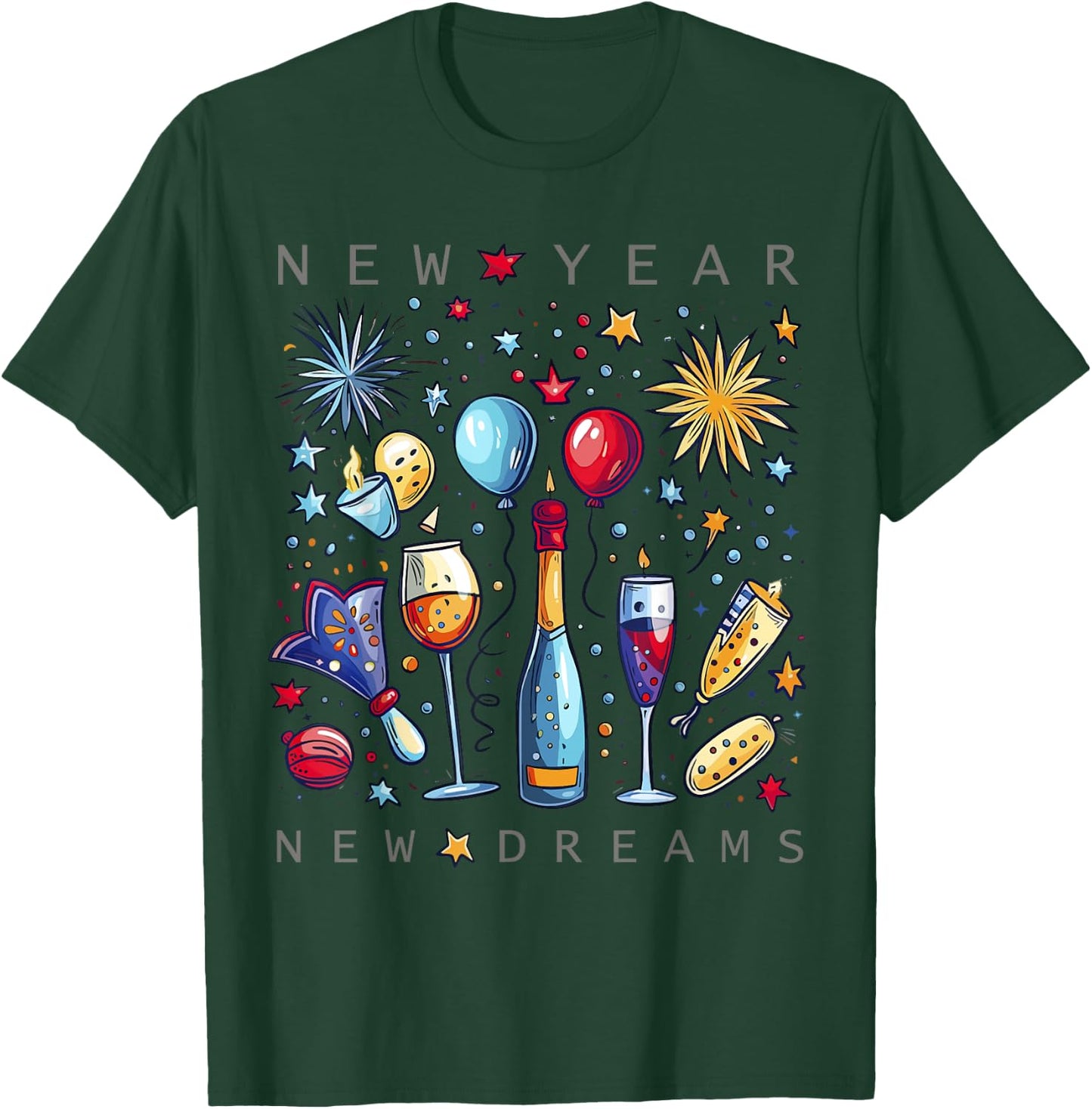 Happy New Year New Dreams 2025 Family Matching Fireworks T-Shirt - T-Shirt | Forest
