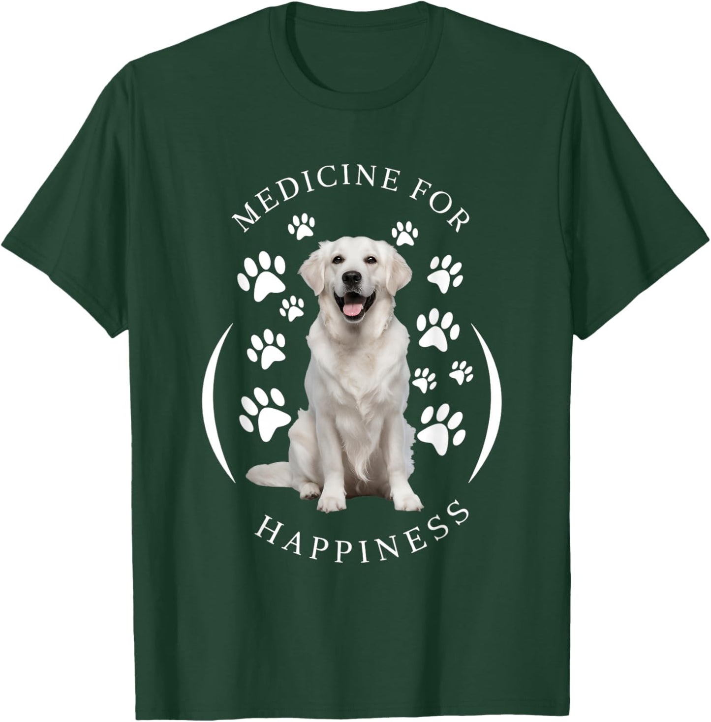 Cute English Cream Golden White Retriever Gifts Medicine for Happiness Dog Women Men Kids Cute Puppy Funny Black Classic Animal Print Short Sleeve T-Shirt - T-Shirt | Forest