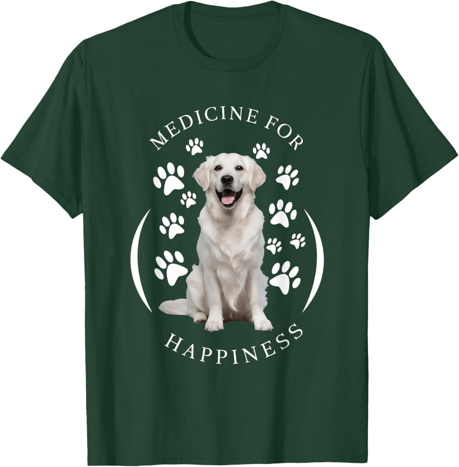 Cute English Cream Golden White Retriever Gifts Medicine for Happiness Dog Women Men Kids Cute Puppy Funny Black Classic Animal Print Short Sleeve T-Shirt - T-Shirt | Forest