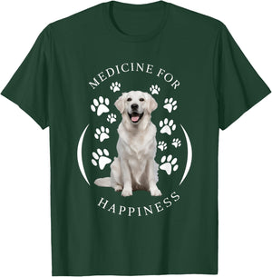 Cute English Cream Golden White Retriever Gifts Medicine for Happiness Dog Women Men Kids Cute Puppy Funny Black Classic Animal Print Short Sleeve T-Shirt - T-Shirt | Forest