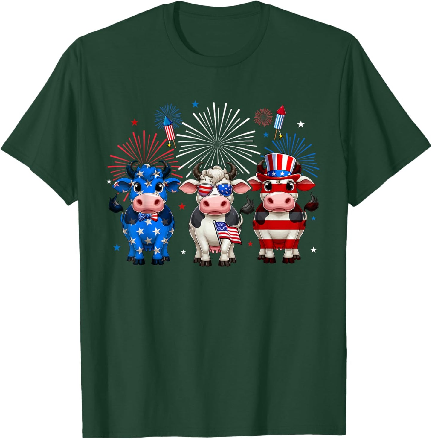Three Red Blue White Cute Cows 4th Of July Farmer Rancher Kids Men T-Shirt - T-Shirt | Forest