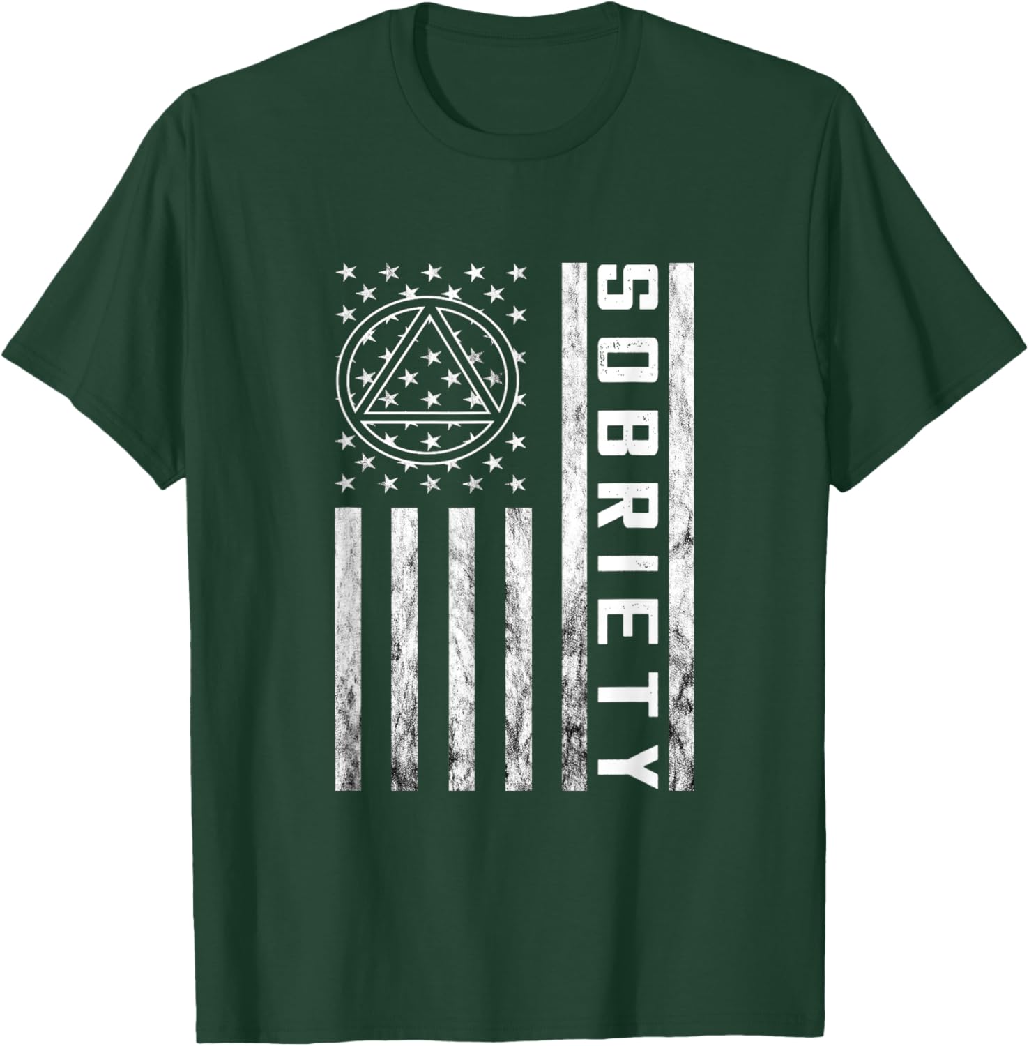 Sobriety Vintage American Flag Alcoholic Abstinence Sober T-Shirt - T-Shirt | Forest