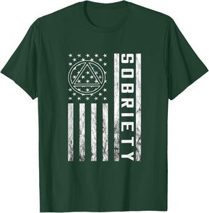 Sobriety Vintage American Flag Alcoholic Abstinence Sober T-Shirt - T-Shirt | Forest